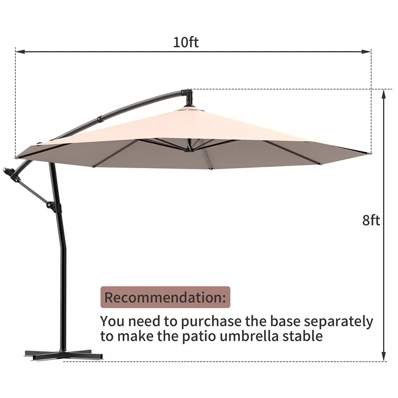 10Ft. Deluxe Patio Umbrella with Base,Outdoor Large Hanging Cantilever Curvy Umbrella in Khaki Color