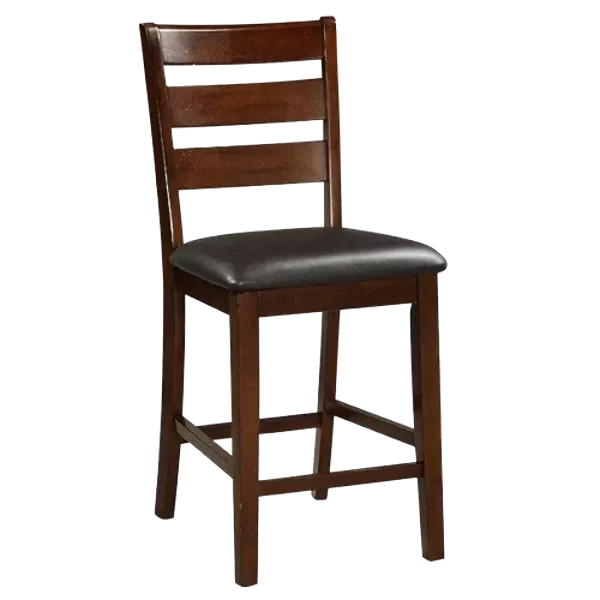 Set of 2 Chairs Dining Room Furniture Brown Solid wood Counter Height Chairs Upholstered Cushioned Unique back