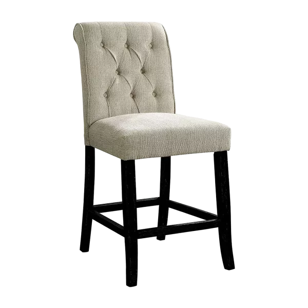 Modern Fabric Beige Dining Chairs of Wooden Frame And Oak Legs