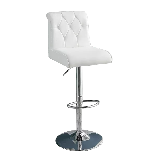 Modern White PU Leather Set of 2 Adjustable Bar Stools with Back of Metal Frame