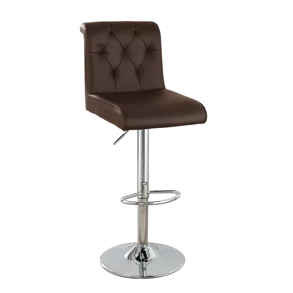 Modern Espresso Faux Leather Set of 2 Bar Stools with Adjustable Gas Lift and Metal Chrome Base