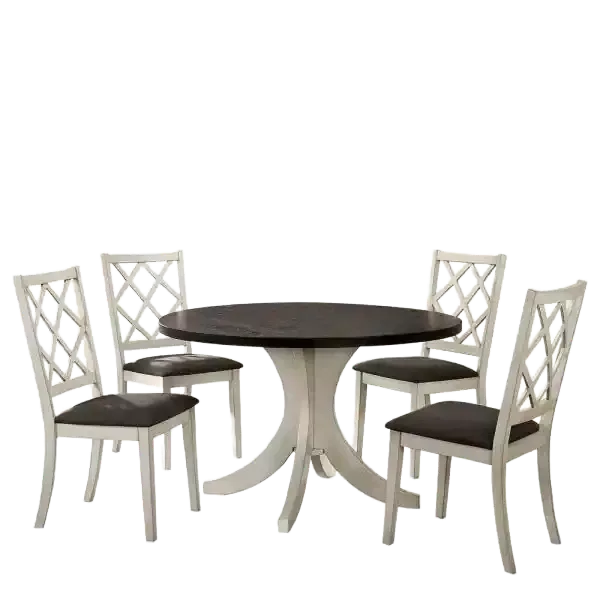 Modern Antique White Set of 2 Solid Wood Chairs with Grey Fabric Cushion Seat Chair For Dining Room