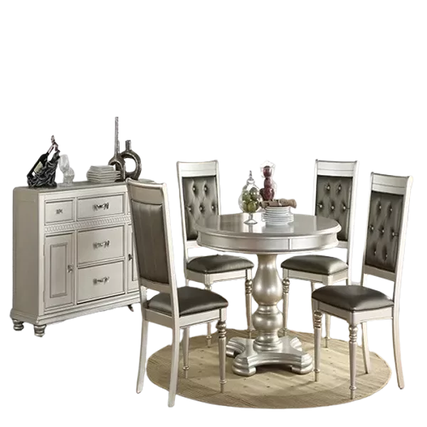 Modern Silver Set of 2 Accent Tufted Upholstered Chairs of Wooden Frame And Legs For Dining Room