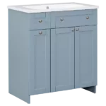 Modern 30-Inch Bathroom Vanity Cabinet with Easy-to-Clean Resin Integrated Sink in Blue