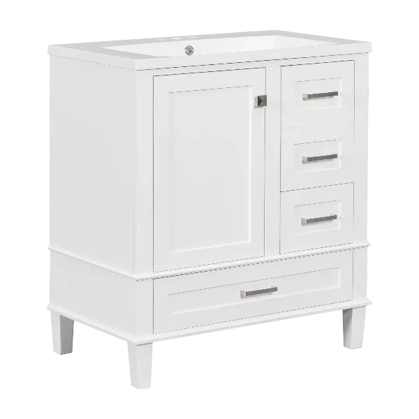 30" Bathroom Vanity , Modern Bathroom Cabinet with Sink Combo Set, Bathroom Storage Cabinet with a Soft Closing Door and 3 Drawers, Solid Wood Frame(White)