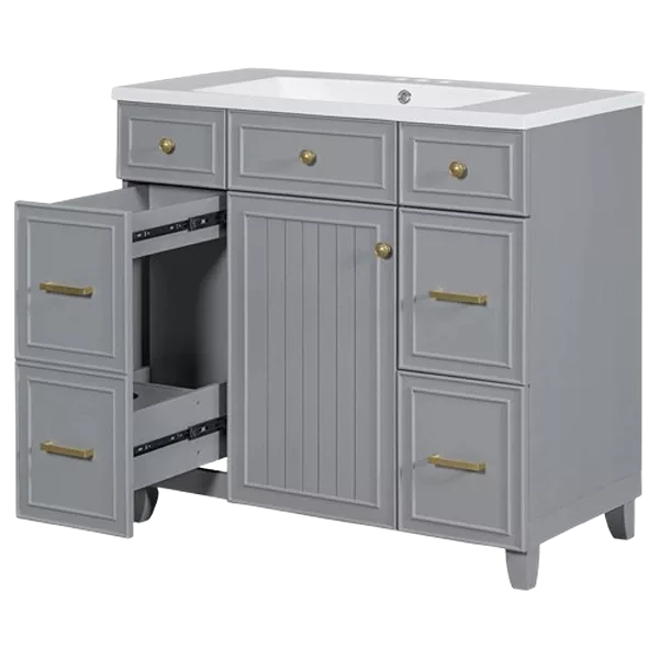 36" Bathroom Vanity Cabinet with Sink Top Combo Set, Grey, Single Sink, Shaker Cabinet with Soft Closing Door and Drawer