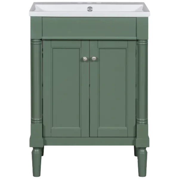 24 in. W x 18 in D. x 34 in. H Freestanding Bathroom Vanity with 2-Tier Storage Cabinet and Resin Sink Top in Green