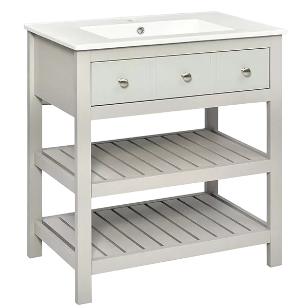 30'' Bathroom Vanity with Ceramic Basin Sink, Modern Bathroom Storage Cabinet with 2-Tier Storage Shelf, Freestanding Bathroom Vanity Cabinet with Single Sink,Grey