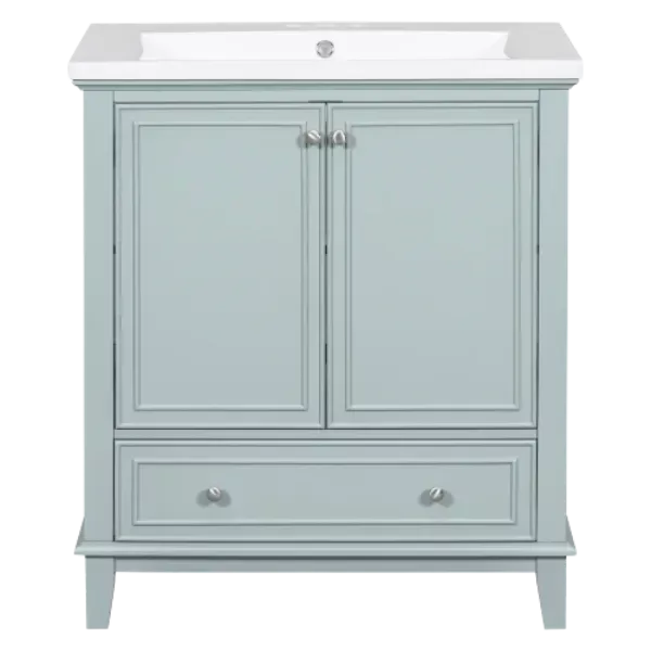 30" Bathroom Vanity with Sink Combo, Multi-functional Bathroom Cabinet with Doors and Drawer, Solid Frame and MDF Board, Green
