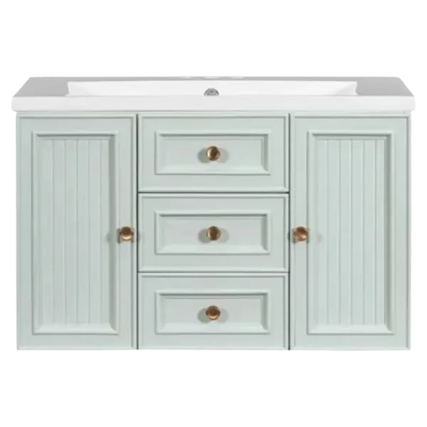 30" Wall Mounted Bathroom Vanity with Sink Combo, Functional Drawer, Solid Wood & MDF Board & Ceramic, Green