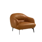 Modern Brown Leather Upholstered Chair Of Metal Frame And Legs Ideal for living Room Bedroom.