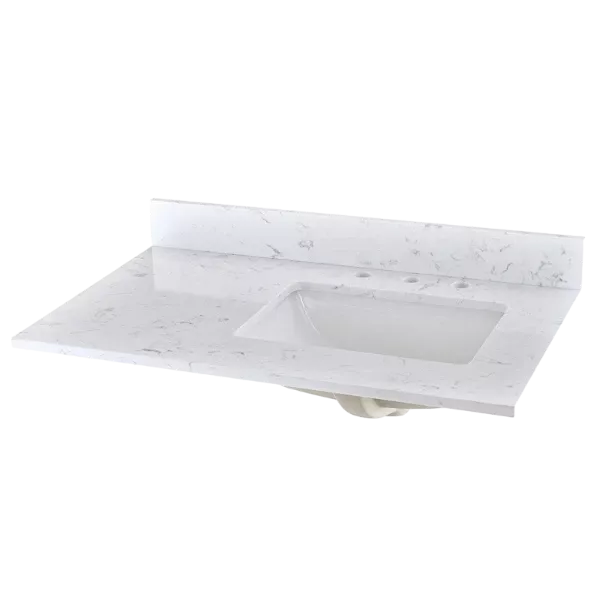 61x22 Inch Bathroom Stone Vanity Top Engineered Marble with Double Rectangle Undermount Ceramic Sink and 2 Faucet Hole with Backsplash