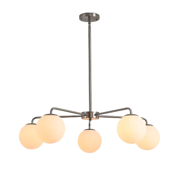 5-Light Silver Modern Chandelier with Glass Shades For Indoor