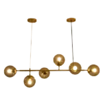 Hermitage 6-Light Gold Mid-Century Modern Linear Sputnik Bubble Kitchen Island Pendant with Smoky Gray Glass Globe For indoor