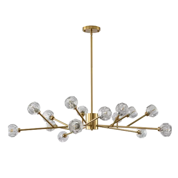 15-Light Gold Chandeliers Light Fixture Hanging Dining Room Light Ceiling Pendant Lighting, Glass Globes Lamp