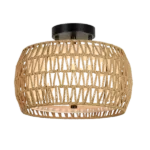 1-Light  Flush Mount Brown Lantern Pendant Light with Rattan Shade For Indoor