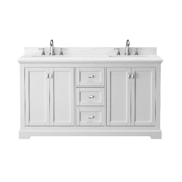 Vanity Sink Combo featuring a Marble Countertop, Bathroom Sink Cabinet, and Home Decor Bathroom Vanities - Fully Assembled White 60-inch Vanity with Sink 23V02-60WH