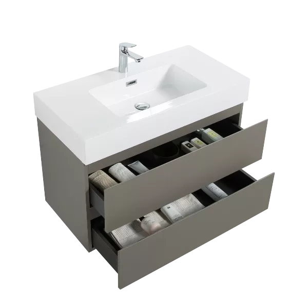 Alice 36" Gray Bathroom Vanity with Sink, Large Storage Wall Mounted Floating Bathroom Vanity for Modern Bathroom, One-Piece White Sink Basin without Drain and Faucet