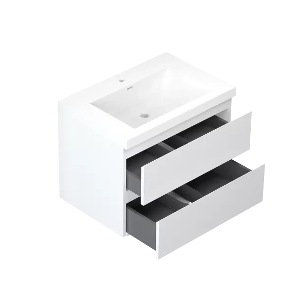 29'' Wall Mounted Single Bathroom Vanity in Gloss White With White Solid Surface Vanity Top
