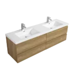 71'' Wall Mounted Double Bathroom Vanity in Natural Wood With White Solid Surface Vanity Top
