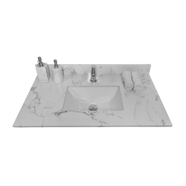 Montary 37inch bathroom vanity top stone carrara white new style tops with rectangle undermount ceramic sink and single faucet hole