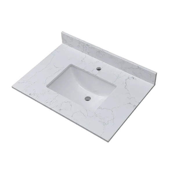 Montary 37"x 22" bathroom stone vanity top carrara jade  engineered marble color with undermount ceramic sink and single faucet hole with backsplash