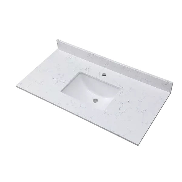 Montary 43"x 22" bathroom stone vanity top carrara jade  engineered marble color with undermount ceramic sink and single faucet hole with backsplash