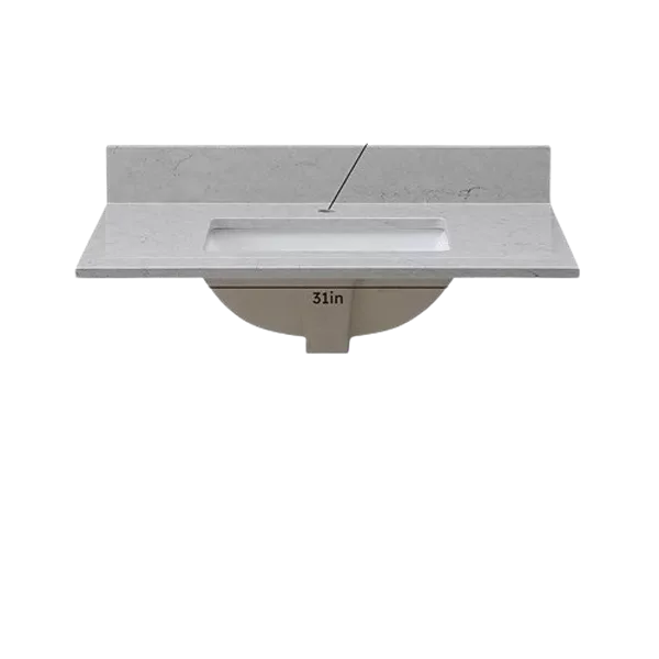 Montary 31 inches bathroom stone vanity top calacatta gray engineered marble color with undermount ceramic sink and single faucet hole with backsplash