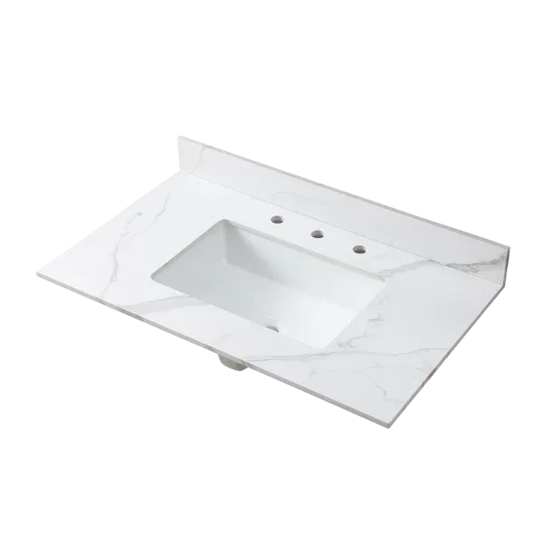 Montary 37inch bathroom vanity top stone carrara gold new style tops with rectangle undermount ceramic sink and 3 faucet hole for bathroom cabinet