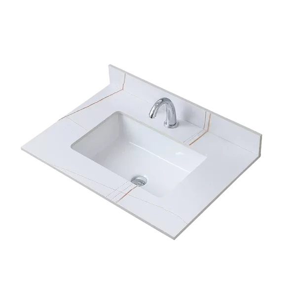 Montary 31inch   sintered stone  bathroom vanity top White gold color with undermount ceramic sink and single faucet hole with backsplash