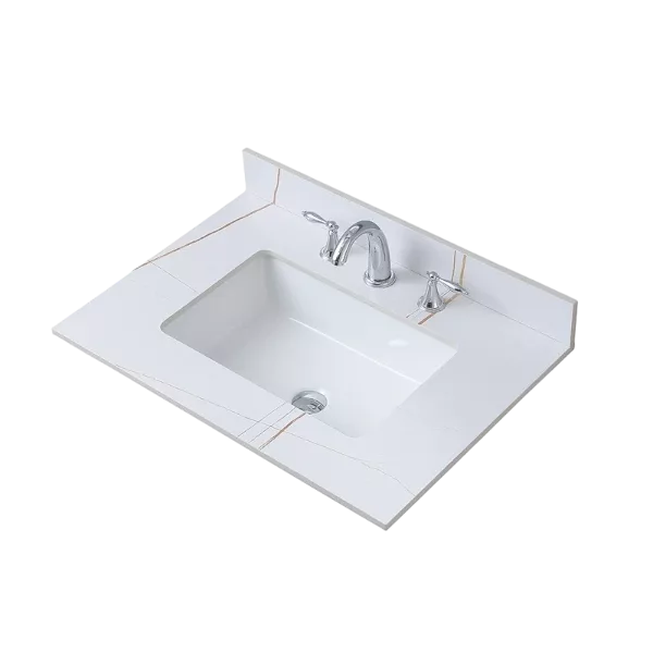 Montary 31inch bathroom stone vanity topWhite gold color with undermount ceramic sink and three faucet hole with backsplash