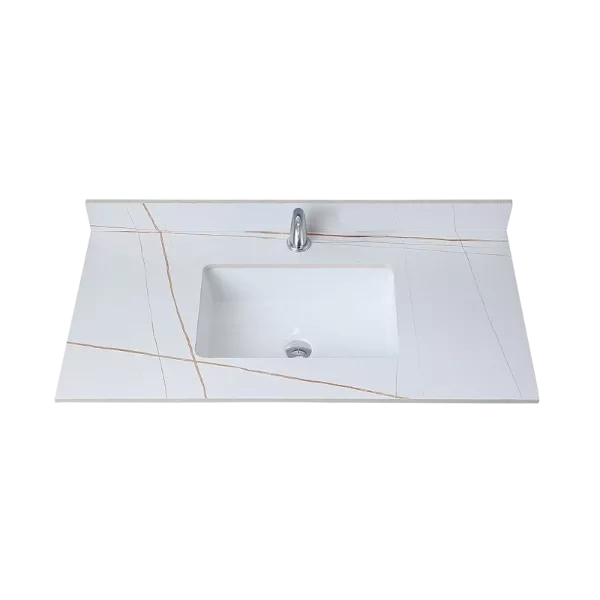 Montary 43inch bathroom vanity top stone  White  gold new style tops with rectangle undermount ceramic sink and single faucet hole