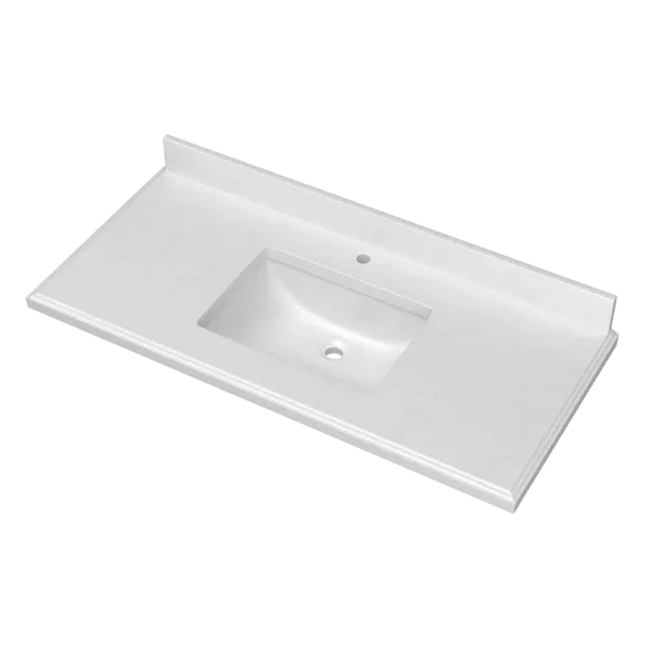 49 Inch Marble Vanity Top with Undermounted Rectangular Ceramic Sink & Backsplash, White Carrara Engineered Stone Countertop for Bathroom Kitchen Cabinet 1 Faucet Hole (not Include Cabinet)