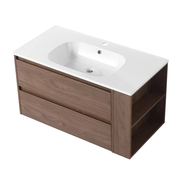 36"Wall Mounting Bathroom Vanity With Gel Sink, Soft Close Drawer