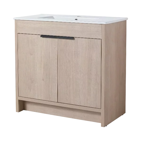 36 Inch Freestanding Bathroom Vanity with White Ceramic Sink & 2 Soft-Close Cabinet Doors