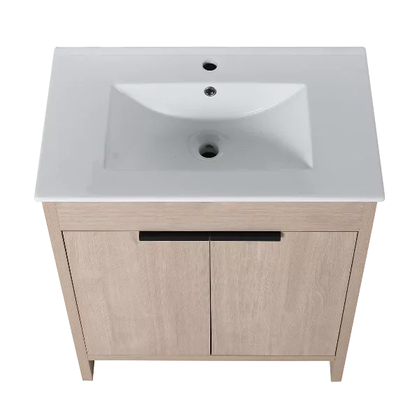 30 Inch Freestanding Bathroom Vanity with White Ceramic Sink & 2 Soft-Close Cabinet Doors