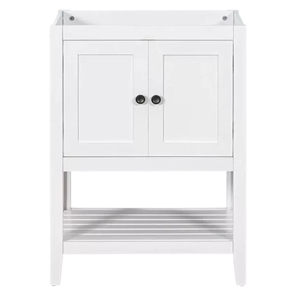 24" Bathroom Vanity Base Only, Soild Wood Frame, Bathroom Storage Cabinet with Doors and Open Shelf, White