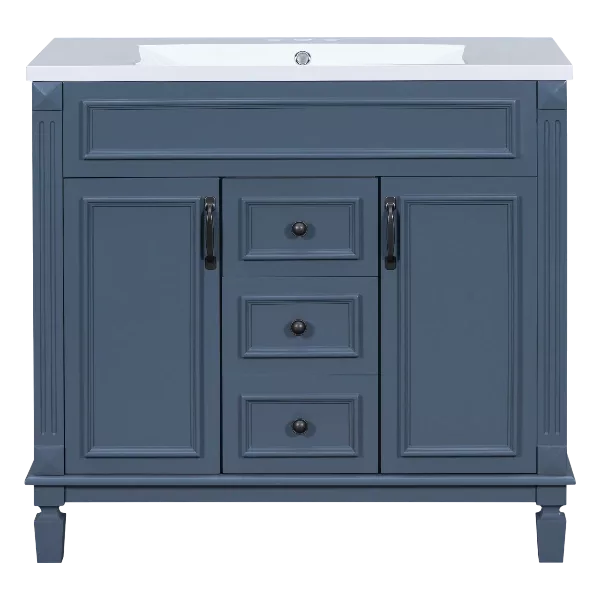 36'' Bathroom Vanity without Top Sink, Royal Blue Cabinet only, Modern Bathroom Storage Cabinet with 2 Soft Closing Doors and 2 Drawers