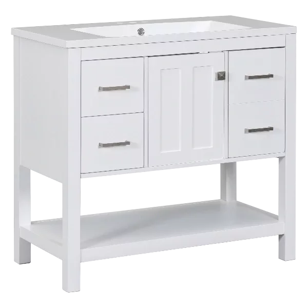 [Cabinet Only]36" White Modern Bathroom Vanity with USB