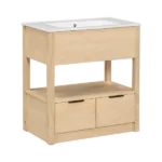 30" Bathroom Vanity with Sink Top, Bathroom Cabinet with Open Storage Shelf and Two Drawers, One Package, Natural