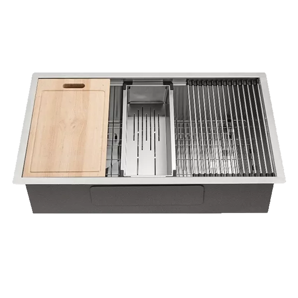 32 inch Undermount Workstation Kitchen Sink - Ledge Workstation Deep Single Bowl 18 Gauge Stainless Steel