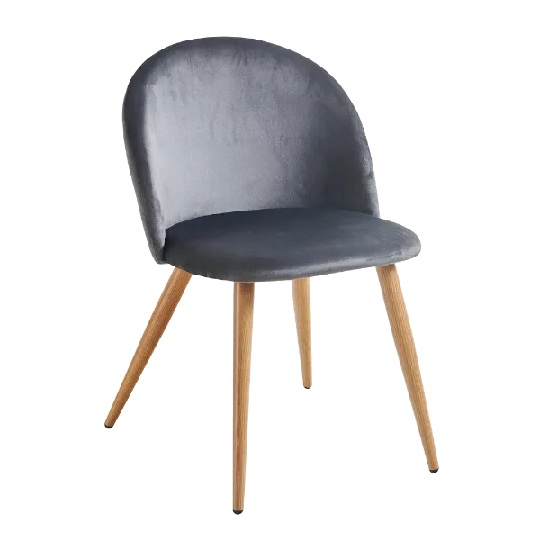 Modern Grey Velvet Upholstered Dining Chair with Oak Legs For Dining Room